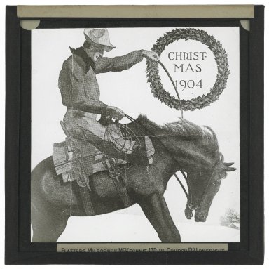 'Christmas'. Illustration of an American cowboy riding a bucking bronco