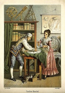  Sir William Herschel and Caroline Herschel. Colour lithograph by A. Diethe, ca. 1896.