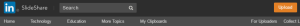 screenshot of the top menu bar on SlideShare with the 'Upload' button on the far right.