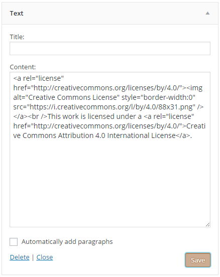CC code in the Text Widget