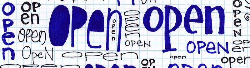 Paper covered with the word "Open" in different sizes