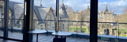 Edinburgh Futures Institute roof terrace looking towards George Heriots School
