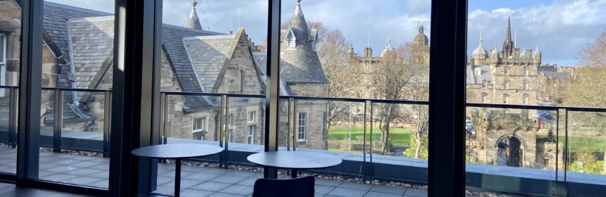 Edinburgh Futures Institute roof terrace looking towards George Heriots School