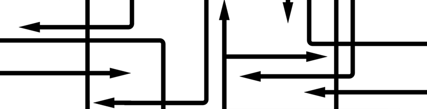 Black lines with arrow ends interconnecting