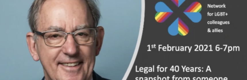 Terry Munyard smiling next to the staff pride network logo
