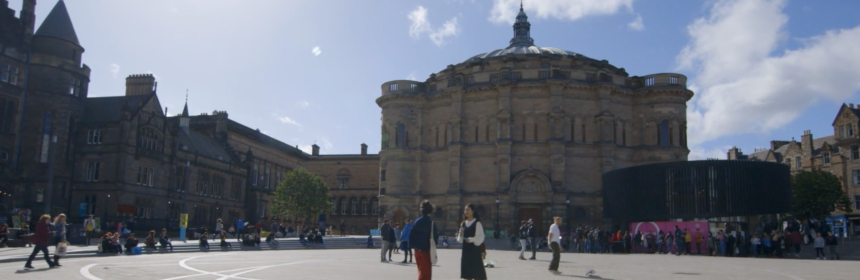 Photograph of McEwen Hall and Bristo Square, University of Edinburgh