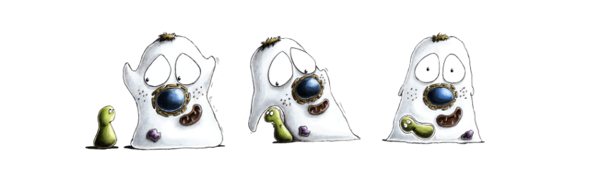 Ilustration of three ghost shaped microscopy characters