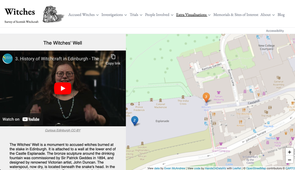 Screen shot of the History of Witches in Edinburgh tour on the Witches website.