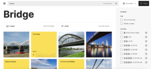 Openverse audio and image search resutls for Bridge