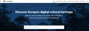 Landing page for Europeana digital culture repository.