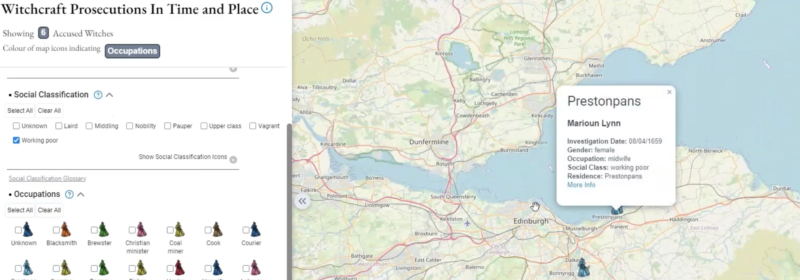 Accused witches of Scotland map