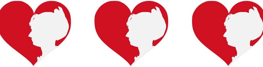 Three red hearts with the white silhouette of a woman's head.