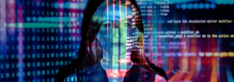 Code Projected Over Woman