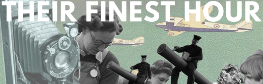 Collage of photographic images of service personnel from WW2 against a green background with the words Their Finest Hour.