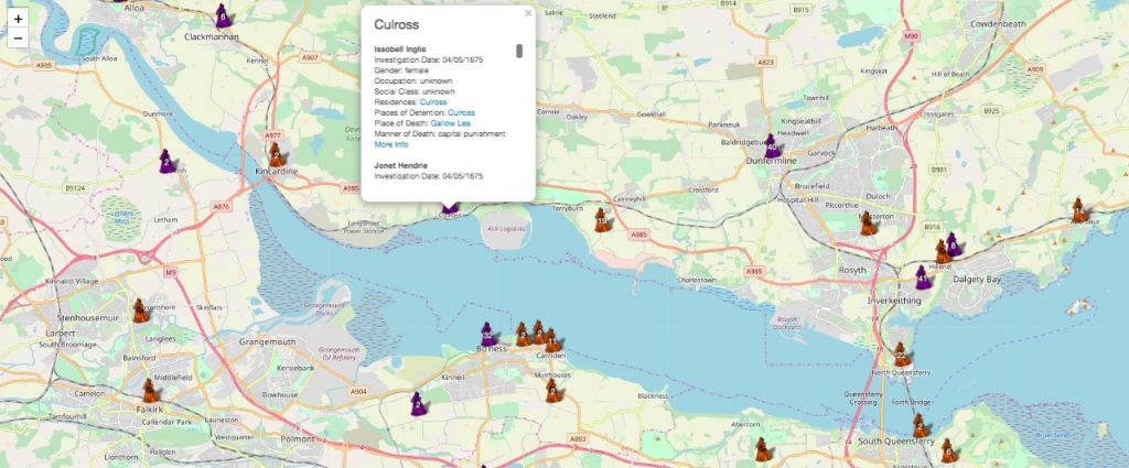 Map showing places of residence of accused Scottish Witches